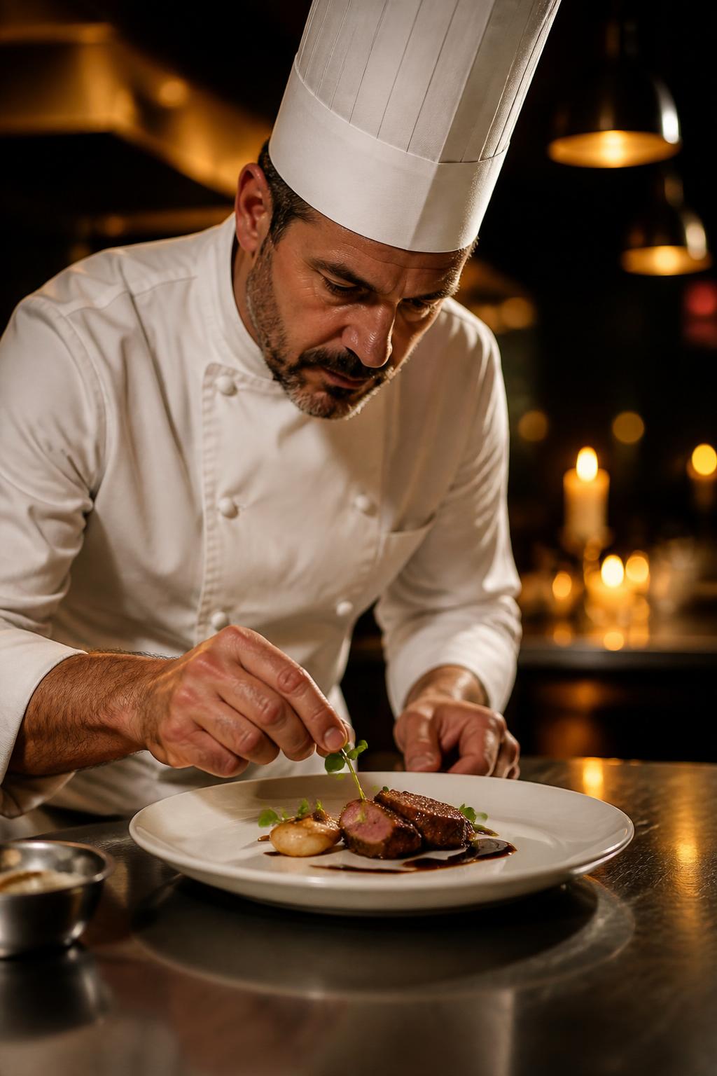 Chef preparando prato na cozinha